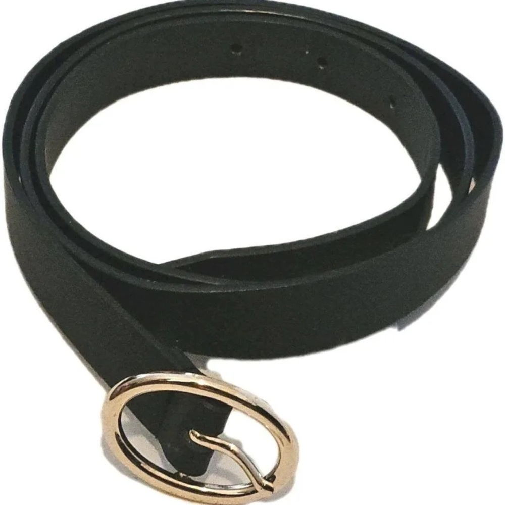 Ellen Tracy Black Belt with Gold Oval Buckle